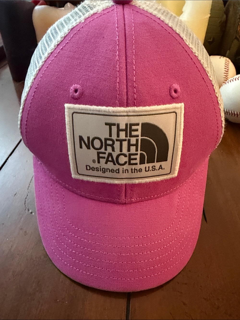 The North Face Pink and White Trucker Hat